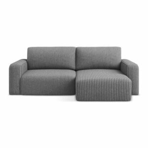 Szürke kordbársony kinyitható-tárolóhelyes sarokkanapé (jobb oldali-heverő résszel) Kona – Makamii kép