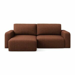 Terrakotta színű kordbársony kinyitható-tárolóhelyes sarokkanapé (bal oldali-heverő résszel) Kona – Makamii kép