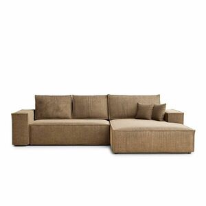 Világosbarna zsenília kinyitható-tárolóhelyes sarokkanapé (jobb oldali-heverő résszel) Maze – Maison de Rêve kép