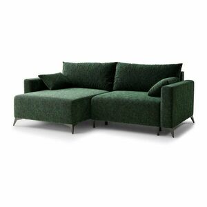 Sötétzöld zsenília kinyitható-tárolóhelyes sarokkanapé (bal oldali-heverő résszel) Leon – Maison de Rêve kép