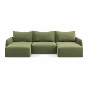 Zöld bársony kinyitható-tárolóhelyes (U alakú) sarokkanapé Kalena – Makamii kép