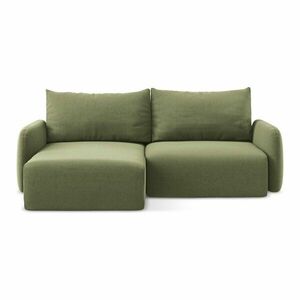 Zöld bársony kinyitható-tárolóhelyes sarokkanapé (bal oldali-heverő résszel) Kalena – Makamii kép