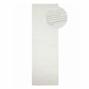 Fehér kézi szövésű gyapjúkeverék futószőnyeg 80x230 cm Sculptured Blocks – Flair Rugs kép
