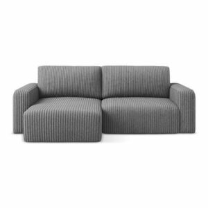 Szürke kordbársony kinyitható-tárolóhelyes sarokkanapé (bal oldali-heverő résszel) Kona – Makamii kép