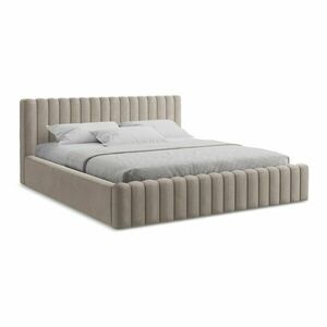 Szürkésbarna kárpitozott ágyneműtartós franciaágy ágyráccsal 180x200 cm Lemi – Makamii kép