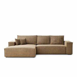 Világosbarna zsenília kinyitható-tárolóhelyes sarokkanapé (bal oldali-heverő résszel) Maze – Maison de Rêve kép