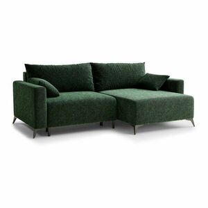 Sötétzöld zsenília kinyitható-tárolóhelyes sarokkanapé (jobb oldali-heverő résszel) Leon – Maison de Rêve kép