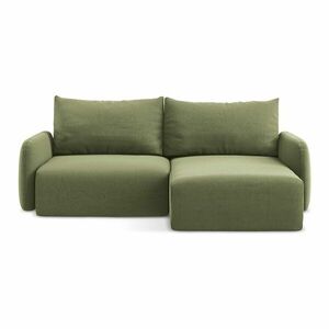 Zöld bársony kinyitható-tárolóhelyes sarokkanapé (jobb oldali-heverő résszel) Kalena – Makamii kép