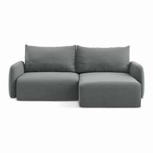 Szürke bársony kinyitható-tárolóhelyes sarokkanapé (jobb oldali-heverő résszel) Kalena – Makamii kép