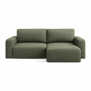 Zöld kordbársony kinyitható-tárolóhelyes sarokkanapé (jobb oldali-heverő résszel) Kona – Makamii kép