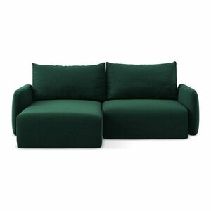 Sötétzöld bársony kinyitható-tárolóhelyes sarokkanapé (bal oldali-heverő résszel) Kalena – Makamii kép