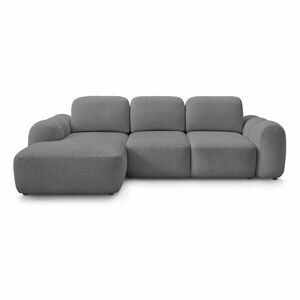 Szürke buklé kinyitható-tárolóhelyes sarokkanapé (bal oldali-heverő résszel) Montaigne – Bobochic Paris kép