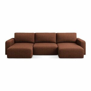 Terrakotta színű kordbársony kinyitható-tárolóhelyes sarokkanapé (U alakú) Kona – Makamii kép