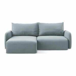 Kék bársony kinyitható-tárolóhelyes sarokkanapé (bal oldali-heverő résszel) Kalena – Makamii kép