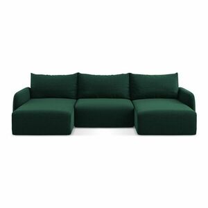 Sötétzöld bársony kinyitható-tárolóhelyes sarokkanapé (U alakú) Kalena – Makamii kép