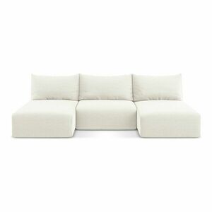 Krémszínű bársony kinyitható-tárolóhelyes sarokkanapé (U alakú) Kalena – Makamii kép