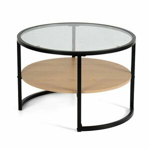 Fekete-natúr színű kerek dohányzóasztal tölgyfa dekorral ø 68 cm Zanu – Bonami Essentials kép