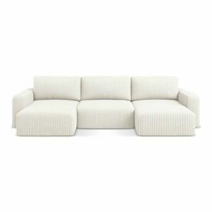 Krémszínű kordbársony kinyitható-tárolóhelyes sarokkanapé (U alakú) Kona – Makamii kép