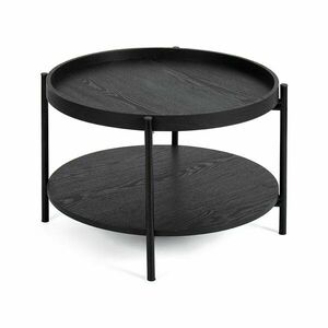 Fekete kerek dohányzóasztal tölgyfa dekorral ø 64 cm Hagen – Bonami Essentials kép