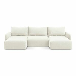 Krémszínű bársony kinyitható-tárolóhelyes sarokkanapé (U alakú) Kalena – Makamii kép