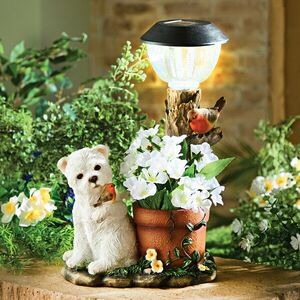 Szolár virágtartó kutyával kép