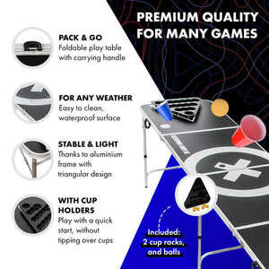 BeerCup Baseliner, beer pong készlet asztallal, audio, fogantyúk, labdatartó, 6 labdácska kép