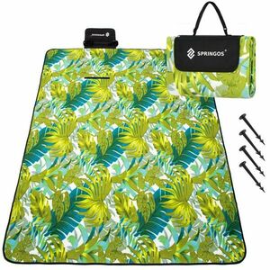 Springos Piknik szőnyeg levél mintával, összehajtható, 200x200cm - Zöld kép