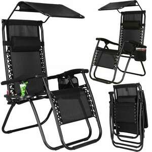 Springos Zero Gravity kerti Szék pohártartóval - Fekete kép