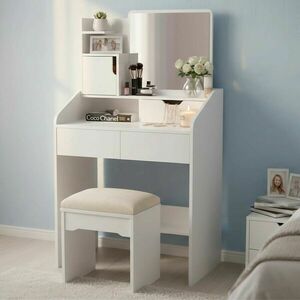 Funfit modern Fésülködőasztal tükörrel és 4 fiókkal - Fehér kép