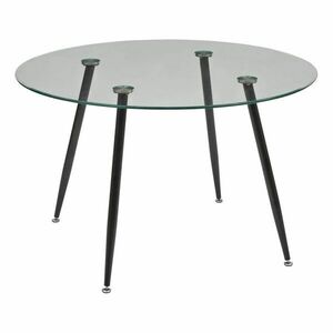 Étkezőasztal, kerek, átlátszó, üveg - fém, fekete lábakkal, 120 cm - SATURN - Butopêa kép