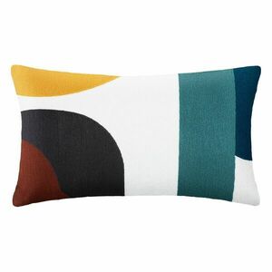 Díszpárna 50x30 cm, absztrakt mintás, szövet, kék- sárga - fehér- PANEO - Butopêa kép