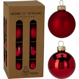 16 darabos karácsonyi díszkészlet Crystal Harmony, piros, átmérő 5 cm, üveg, 5 cm átmérőjű kép
