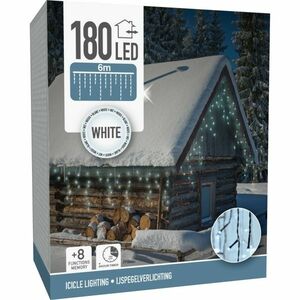Jégcsapok kültéri lánc 6 m, 180 LED, hideg fehér, időzítő, IP44, 6 m kép