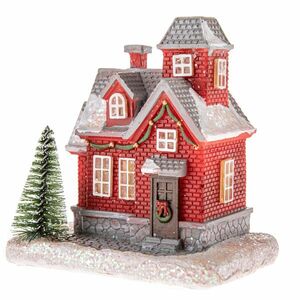 Karácsonyi dekoráció Vörös házikó LED-esvilágítással, 8 x 11, 5 cm kép