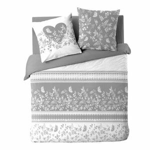 Fehér-szürke kétszemélyes-hosszabbított háromrészes pamut ágyneműhuzat 240x220 cm Annie – douceur d'intérieur kép