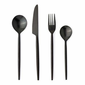Fekete rozsdamentes acél négyszemélyes evőeszköz készlet 16 db-os Bronte – Bizzotto kép