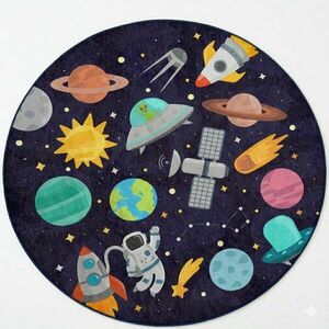 Sötétkék mosható gyerek játszószőnyeg ø150 cm Into The Space – Mila Home kép