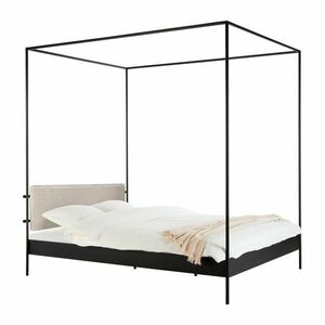 Fekete-bézs acél kárpitozott baldachinos franciaágy ágyráccsal 200x200 cm Eton – noo.ma kép