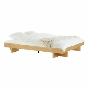 Natúr színű MDF franciaágy ágytámla nélkül ágyráccsal 180x200 cm tölgyfa dekorral Kito – noo.ma kép