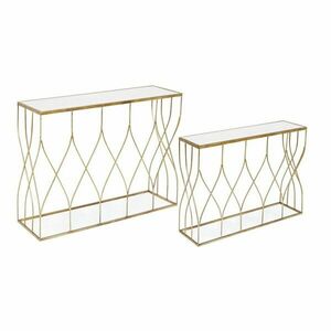 Aranyszínű konzolasztal szett üveg asztallappal 2 db-os 33x104 cm Elenor – Bizzotto kép