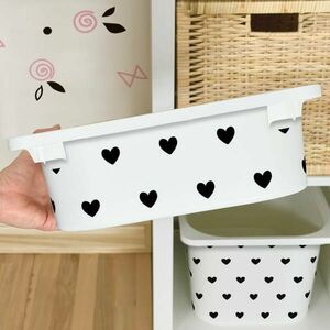Matrica IKEA TROFAST dobozhoz - Fekete szívek (fehér) kép