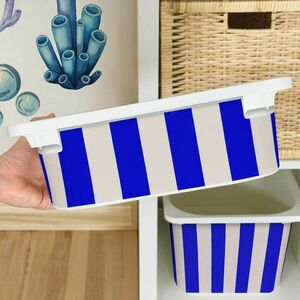 Matrica IKEA TROFAST dobozhoz - Kék csíkok (bézs színűre) kép