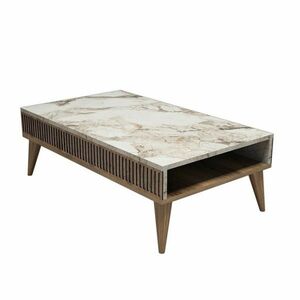 Mila White Marble and Walnut dohányzóasztal kép