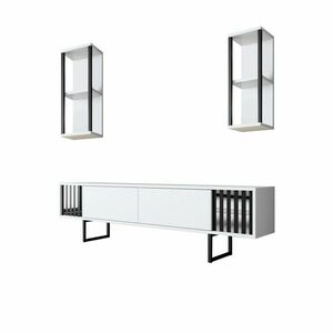 Chrome White and Black TV-asztal polcokkal kép