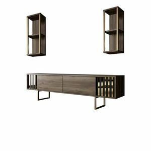 Linie Walnut and Gold TV szekrény polcokkal kép