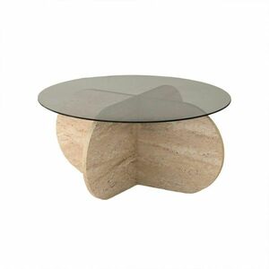 Bubble Travertine dohányzóasztal sötét üveggel kép