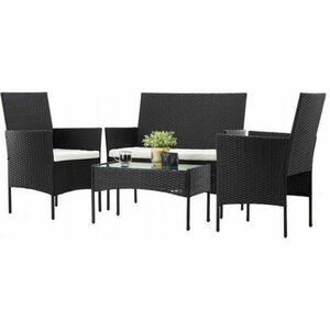 Aldotrade GardenLine rattan kerti szett, fekete + krémszínű karfák kép