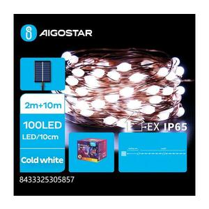 B.V. - LED napelemes fényfüzér 100xLED/8 világítási mód 12m IP65 hideg fehér B10201K76 kép
