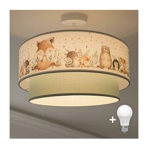 Brilagi-LED gyerek felületre szerelhető csillár BOBO 1xE27/60W/230V, átm. 40 cm, fehér/zöld/állatmintás 8590828051275 kép