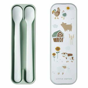 Fehér-világoszöld műanyag gyerek kanál szett 2 db-os Little Farm by Little Dutch – Mepal kép
